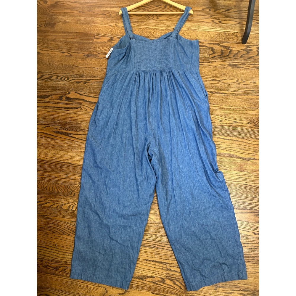 NWT Old Navy XXL Blue Denim Chambray Overall Button Wide Leg Jumpsuit Beach - Picture 5 of 11